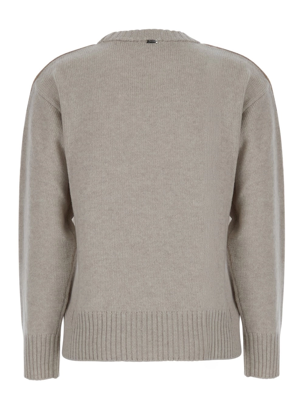 Herno Maglione Girocollo con Patch Logo sul Fronte in Lana Grigio Donna, view 2