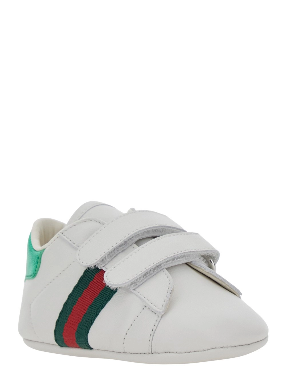 Gucci kids Sneakers low top con dettaglio Web sul lato e tallone a contrasto in pelle bianche baby, view 2