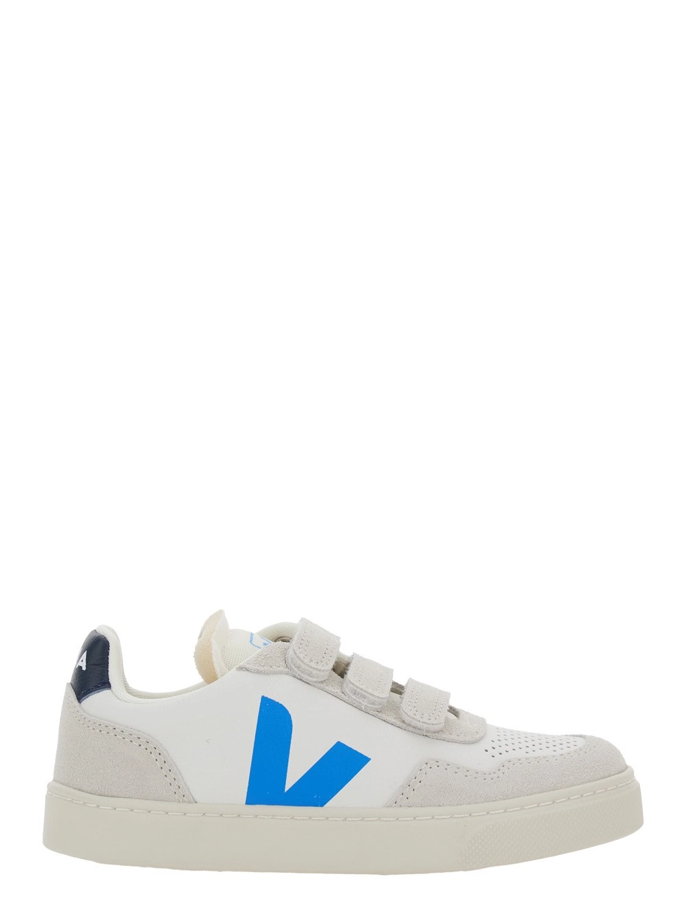 Veja kids Sneaker 'V-90' Low Top con Patch Logo sul Lato e Tallone a Contrasto con Logo Lettering in Pelle Bianca Bambino