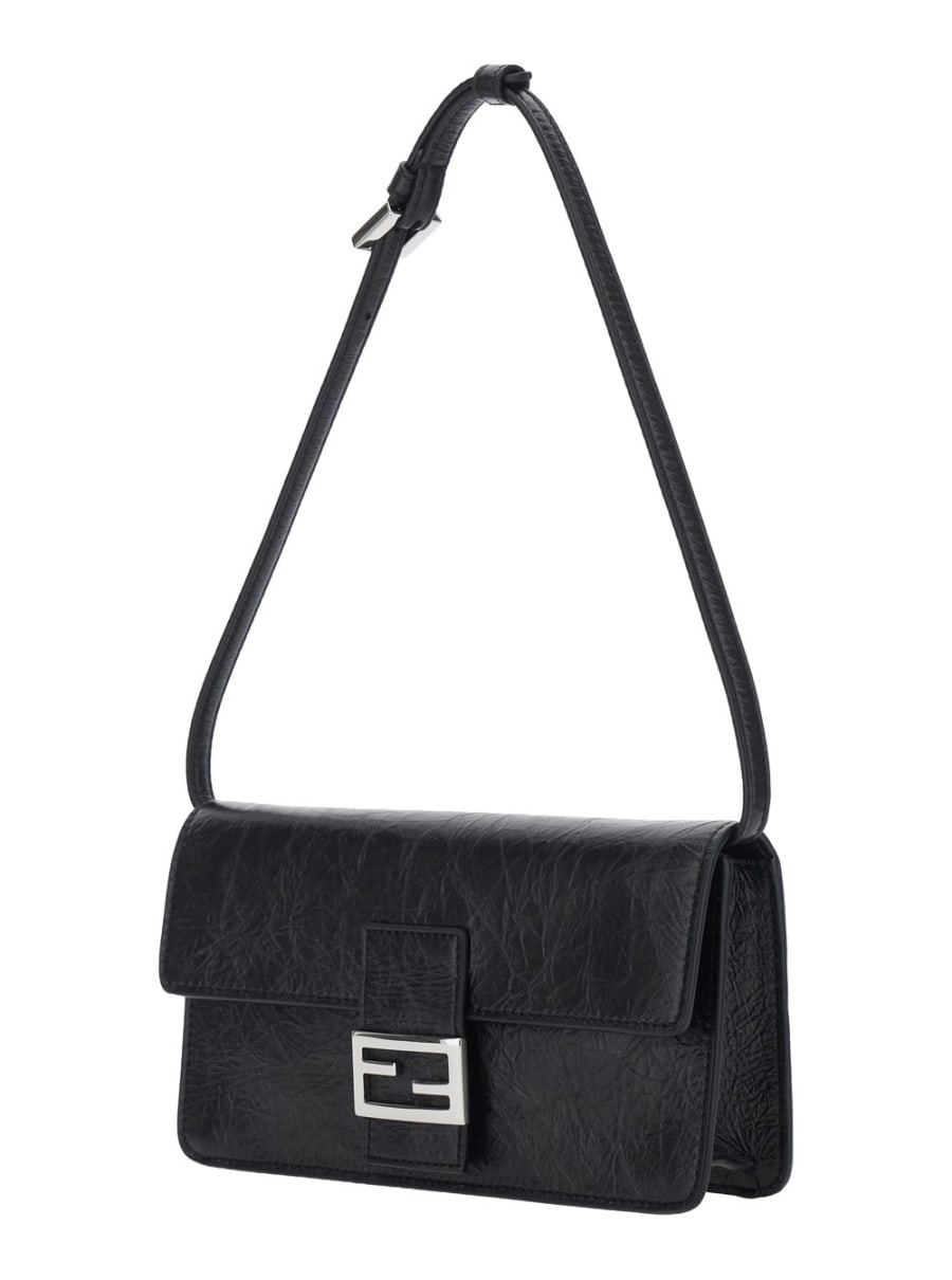 Fendi Borsa a tracolla con tracolla in pelle e tracolla a catena in tessuto FF nera donna, view 2