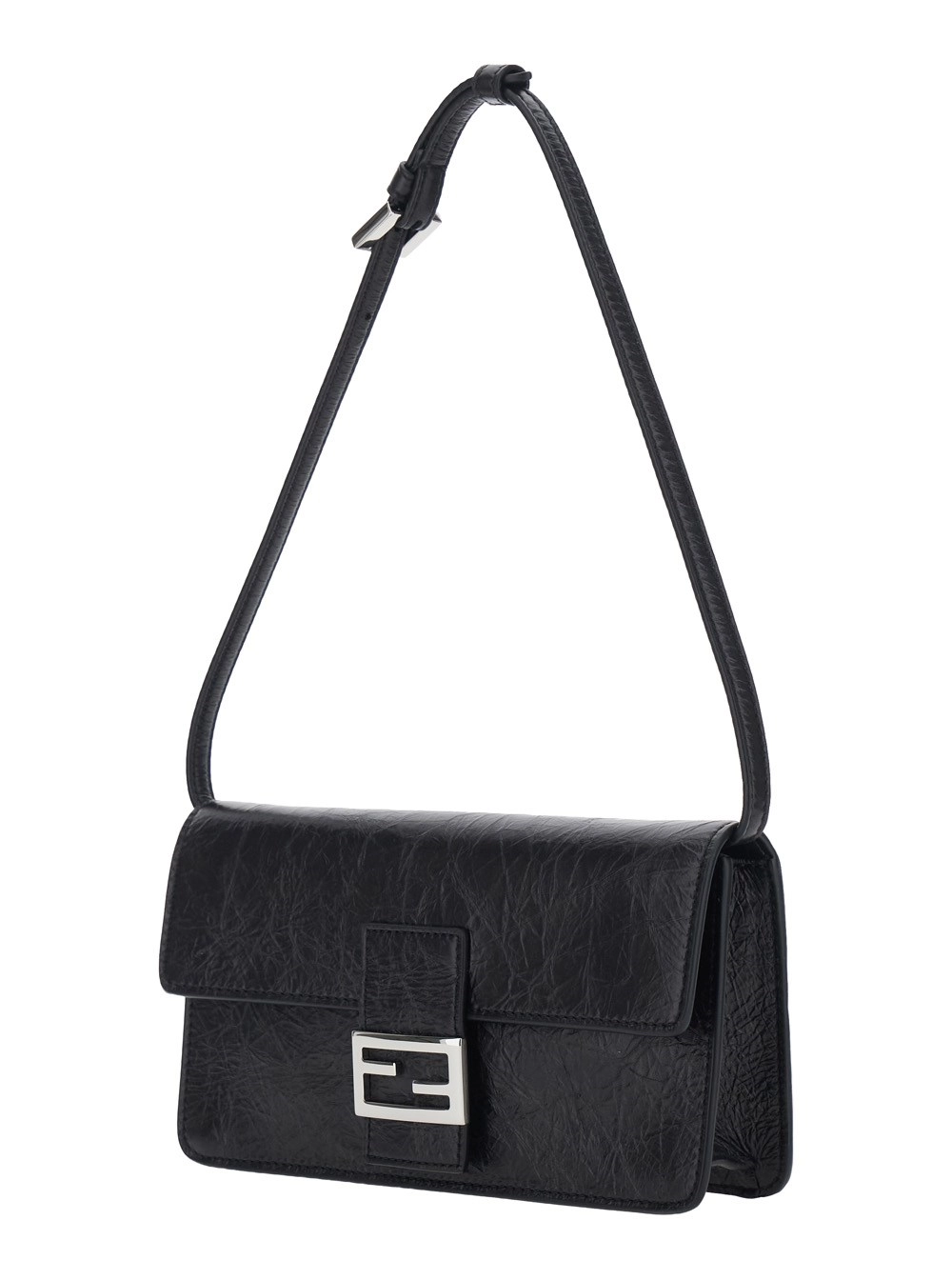 Fendi Borsa a tracolla con tracolla in pelle e tracolla a catena in tessuto FF nera donna, view 2
