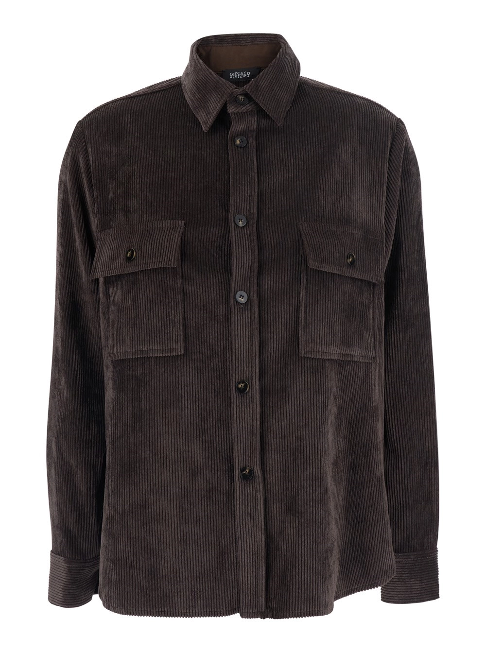 Leplain Camicia con colletto classico e due tasche applicate sul fronte in velluto a coste marrone donna