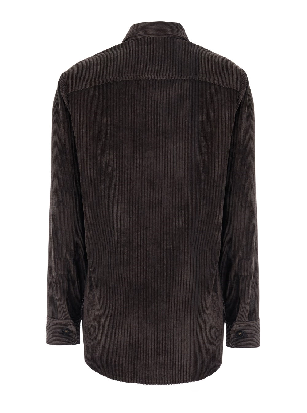 Leplain Camicia con colletto classico e due tasche applicate sul fronte in velluto a coste marrone donna, view 2