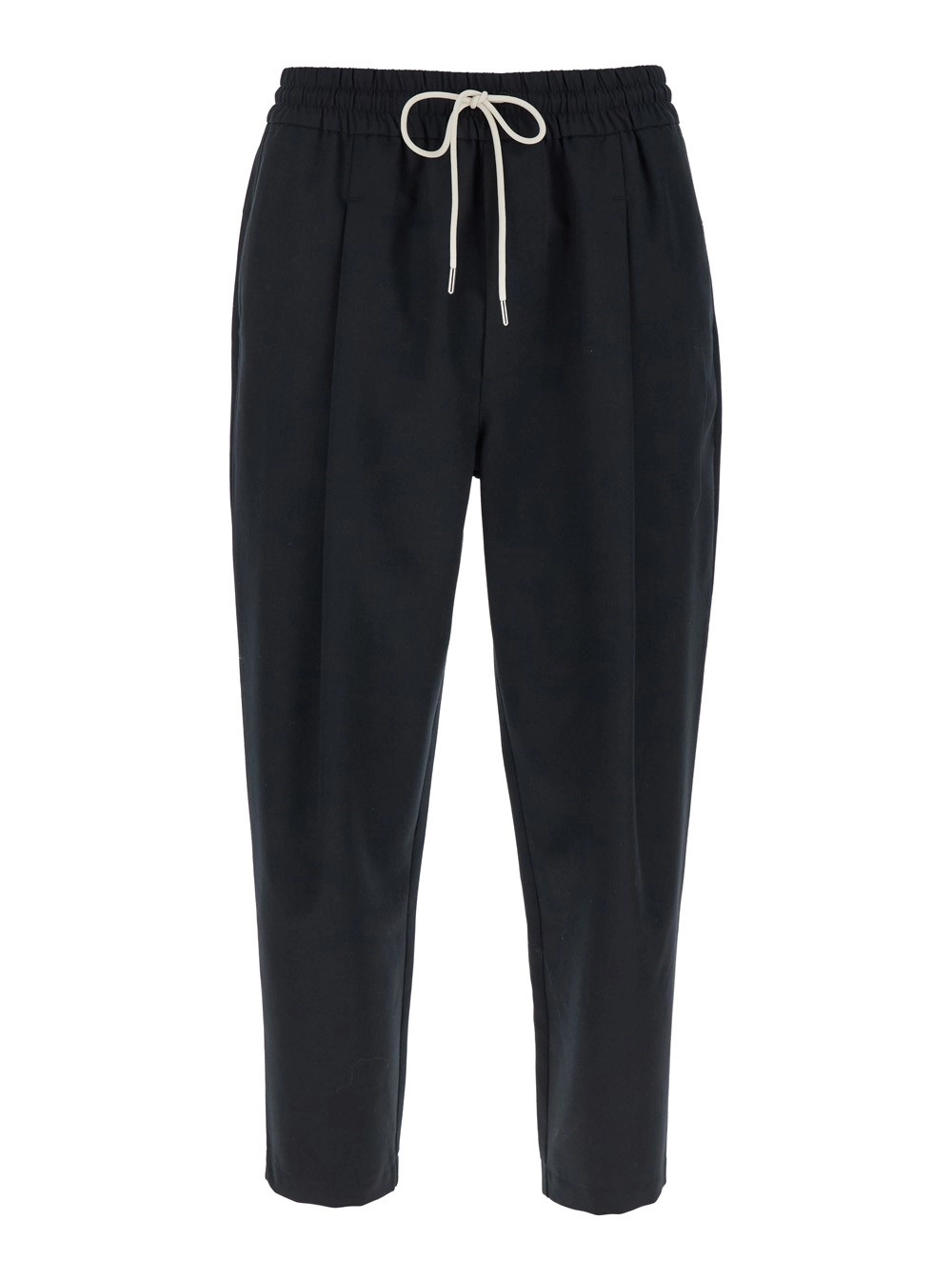Drôle de monsieur Pantaloni 'Le Pantalon Cropped' con Vita Elasticizzata con Coulisse in Misto Lana Neri Uomo