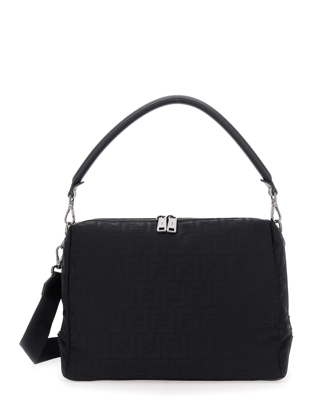 Fendi Borsa a Spalla 'Lui Large' con Motivo FF All-Over in Tessuto Tecnico Nera Uomo
