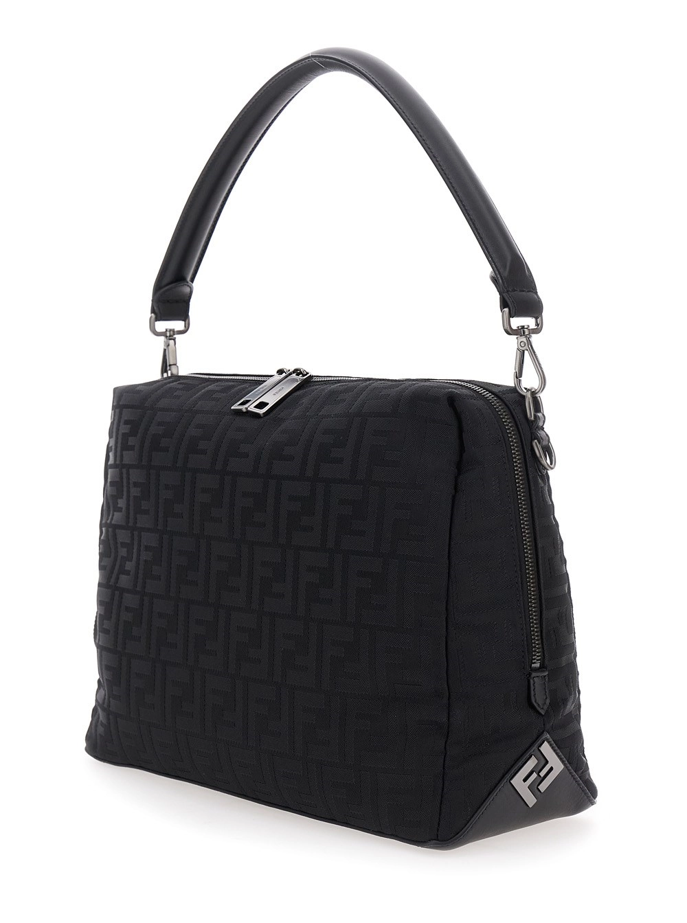 Fendi Borsa a Spalla 'Lui Large' con Motivo FF All-Over in Tessuto Tecnico Nera Uomo, view 2