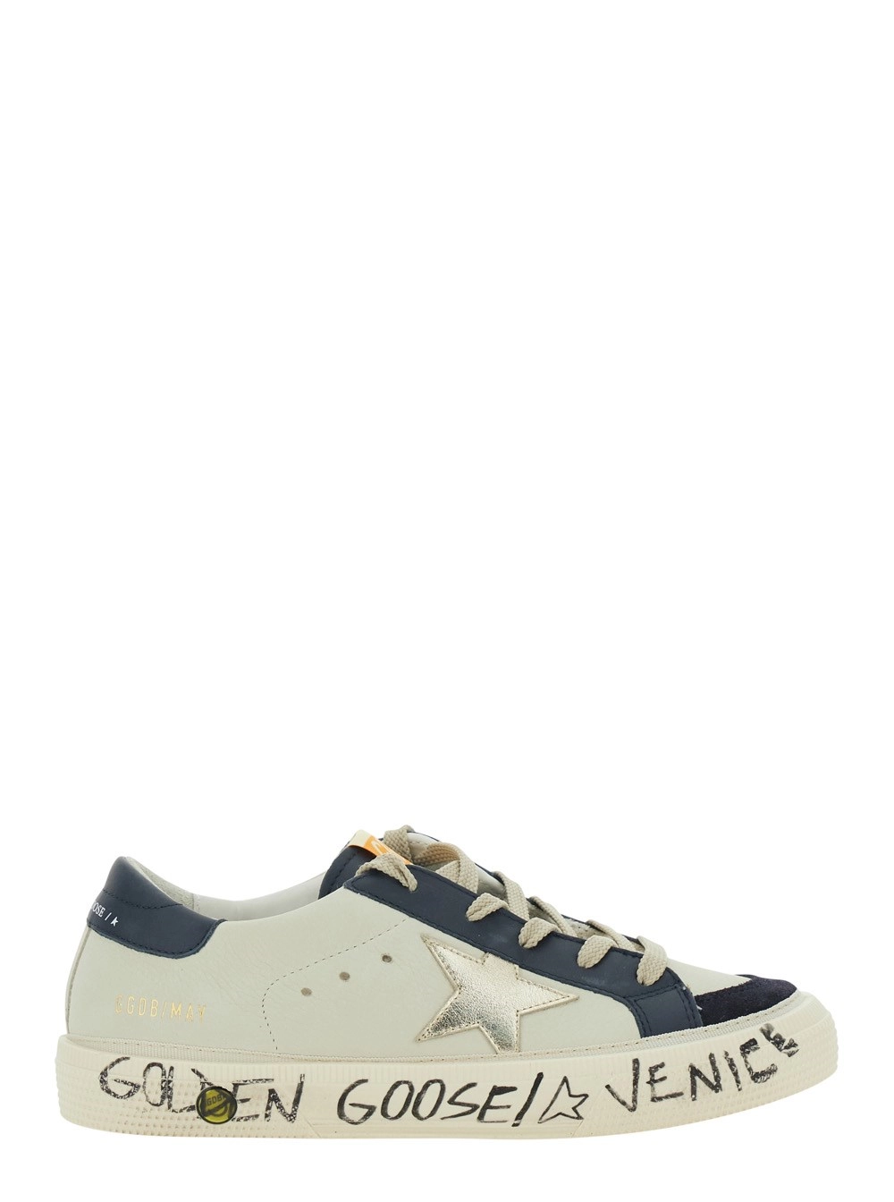 Golden goose kids Sneaker 'May' Low Top con Patch Stella sul Lato e Patch Logo sulla Linguetta in Pelle Bianca Bambino