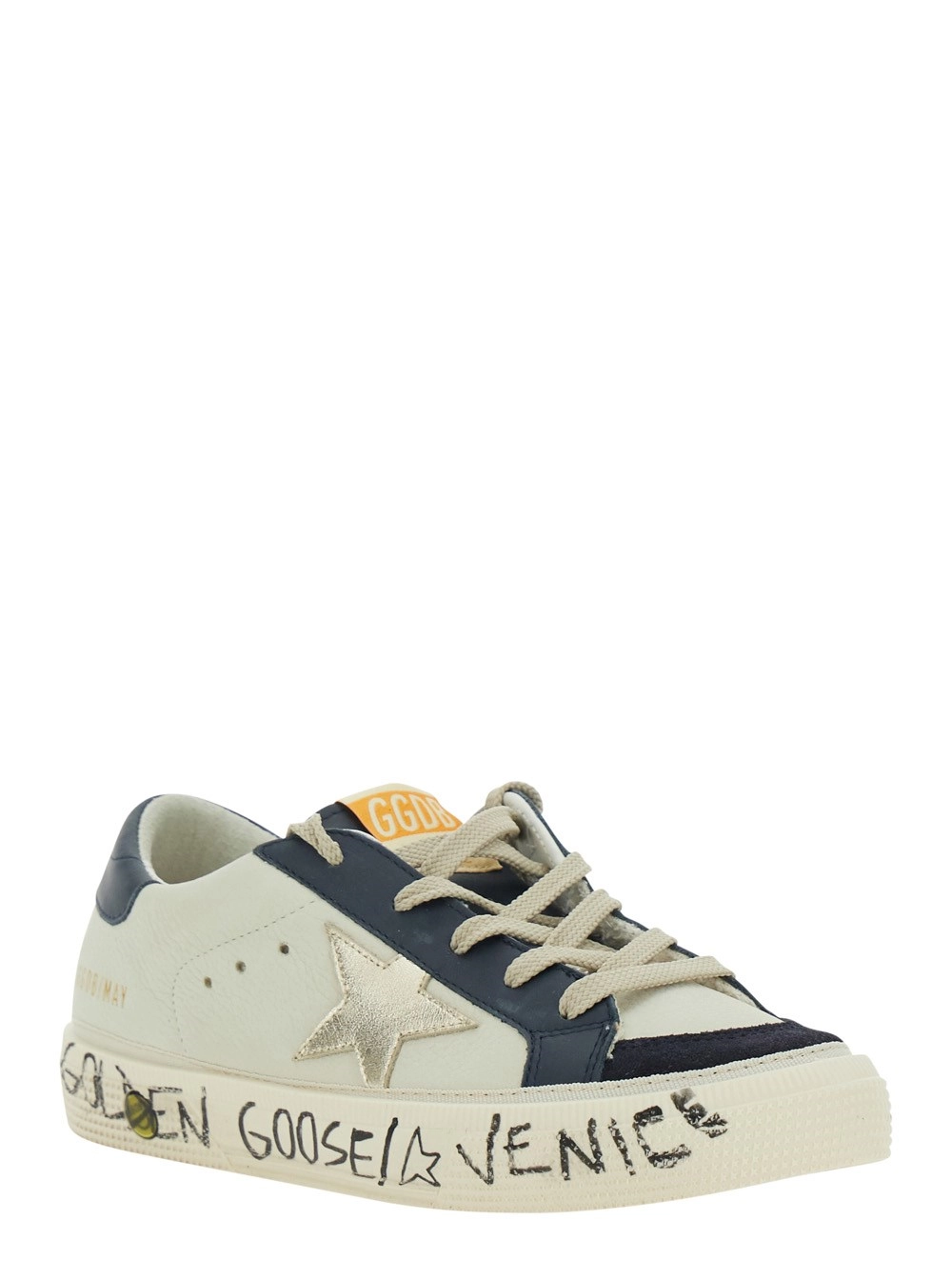 Golden goose kids Sneaker 'May' Low Top con Patch Stella sul Lato e Patch Logo sulla Linguetta in Pelle Bianca Bambino, view 2