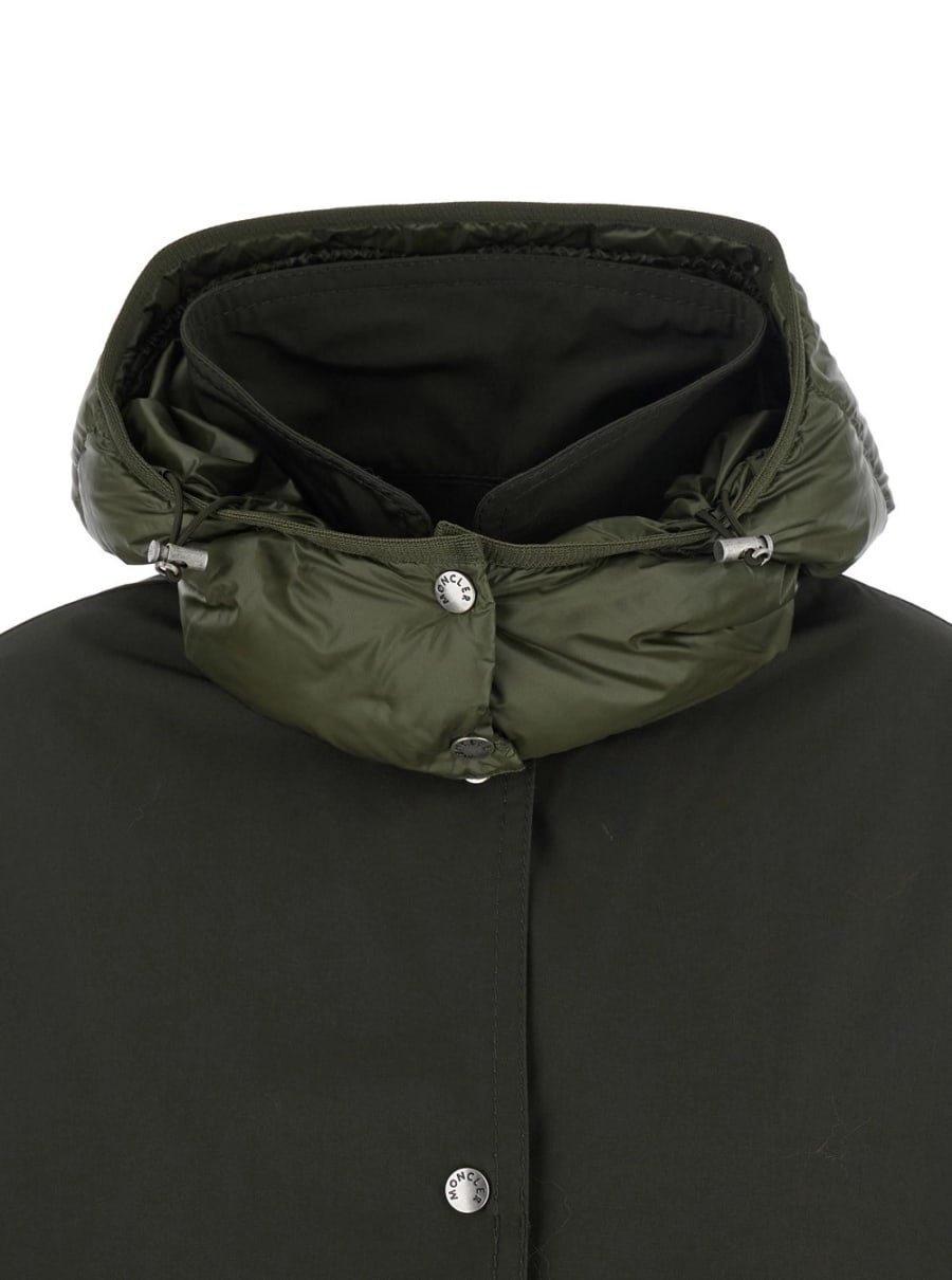 Moncler Parka Lungo 'Halcie' con cappuccio removibile e inserto in pelliccia in misto cotone verde donna, view 3
