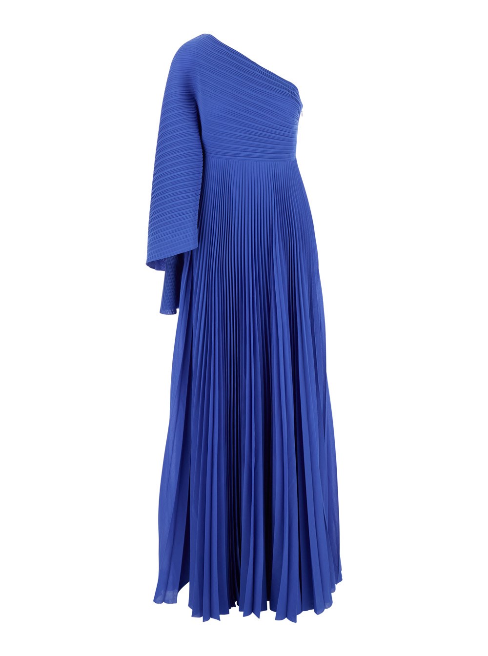 Solace london Abito Lungo 'Maci' Monospalla con Effetto Plissettato in Tessuto Tecnico Blu Donna