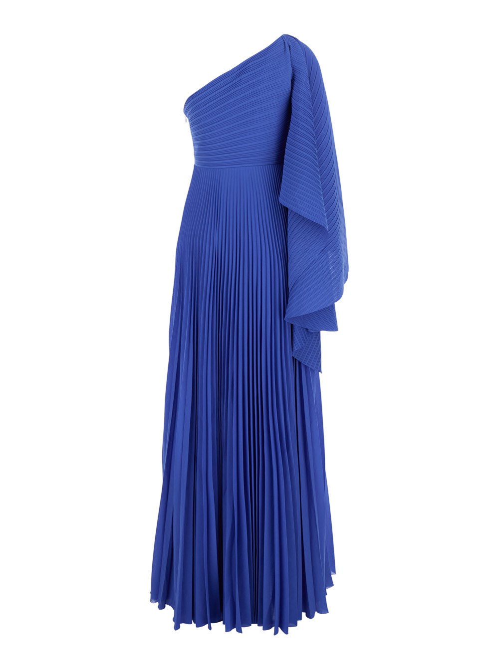 Solace london Abito Lungo 'Maci' Monospalla con Effetto Plissettato in Tessuto Tecnico Blu Donna, view 2