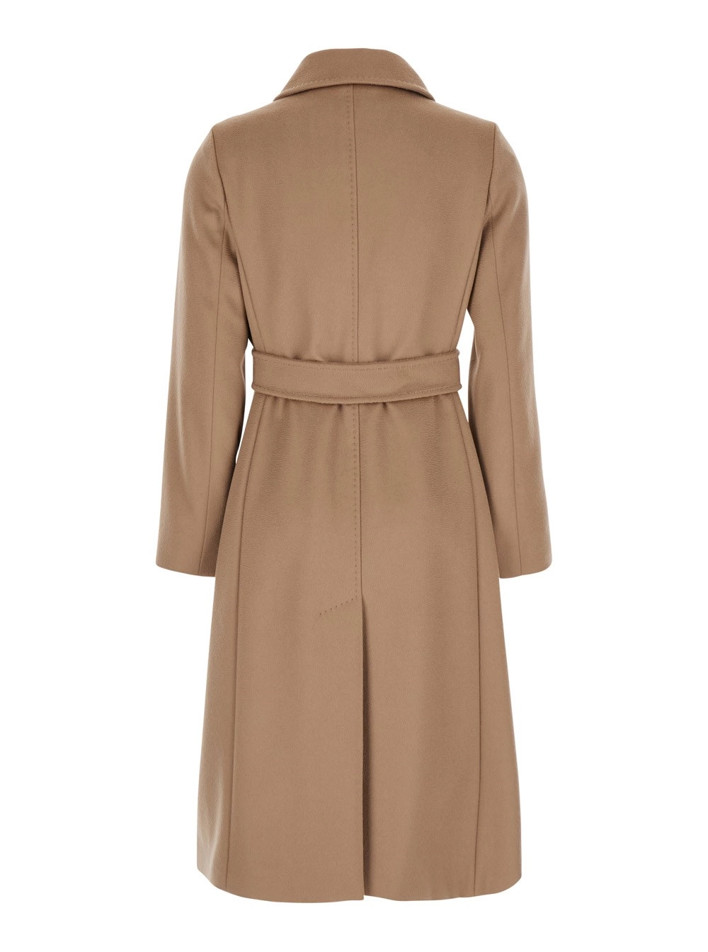 Max Mara Studio Cappotto con Colletto Classico e Chiusura con Cintura sul Fronte in Lana Beige Donna, view 2