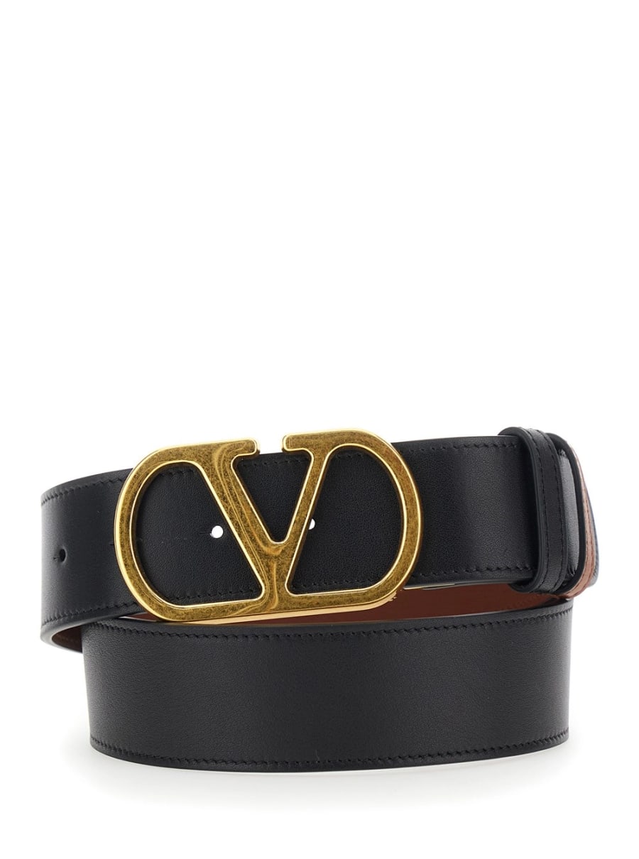 Valentino Garavani Cintura Reversibile con Fibbia VLogo in Pelle Nera Donna