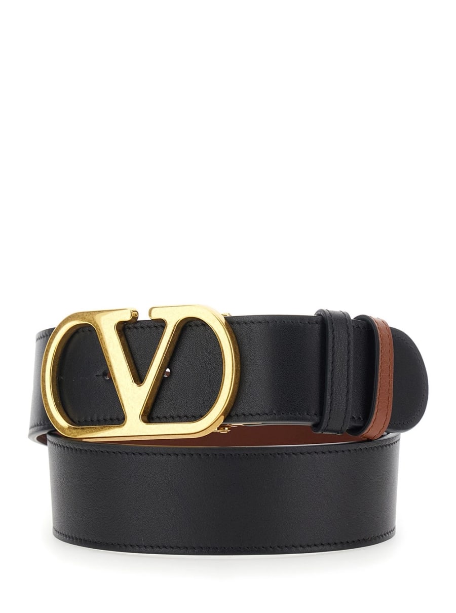 Valentino Garavani Cintura Reversibile con Fibbia VLogo in Pelle Nera Donna, view 2