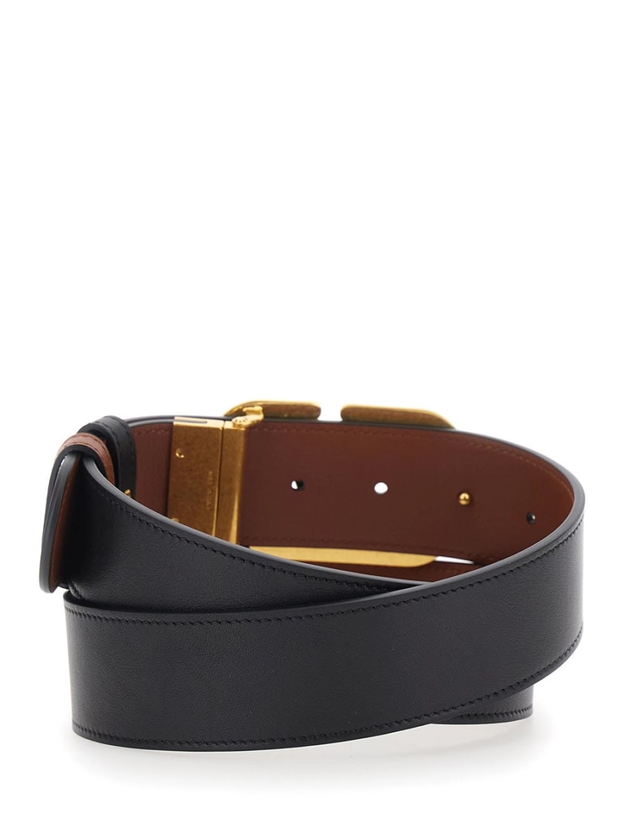 Valentino Garavani Cintura Reversibile con Fibbia VLogo in Pelle Nera Donna, view 3