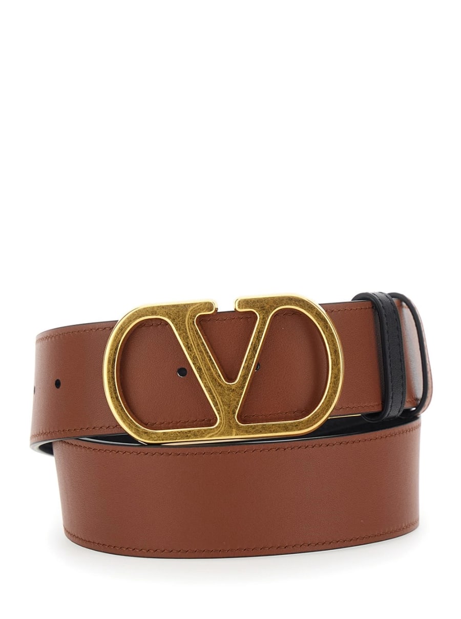 Valentino Garavani Cintura Reversibile con Fibbia VLogo in Pelle Nera Donna, view 4