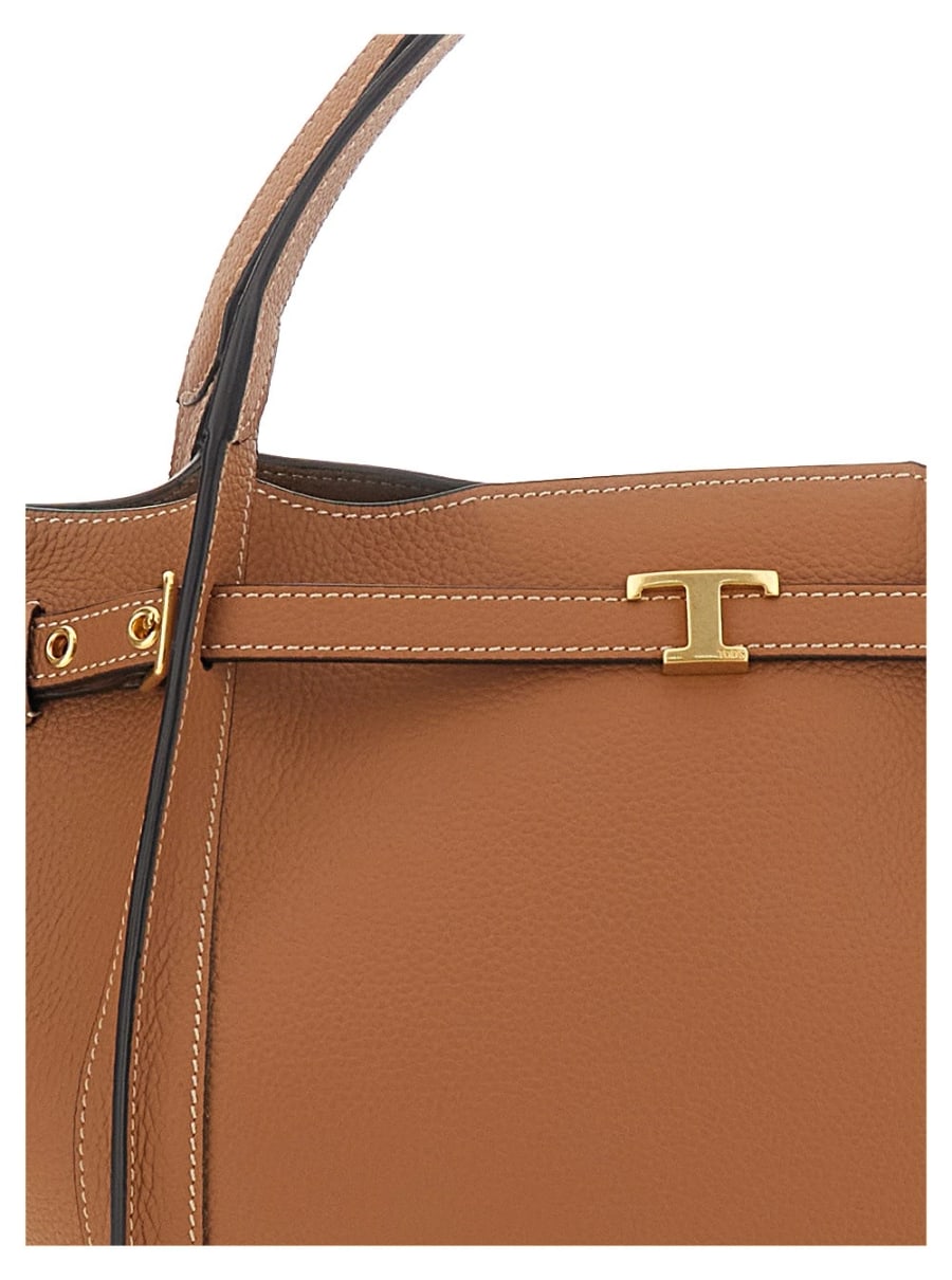 Tod's Borsa Shopping Media con Placca T Timeless sul Fronte e Tracolla Regolabile e Removibile in Pelle Marrone Donna, view 5
