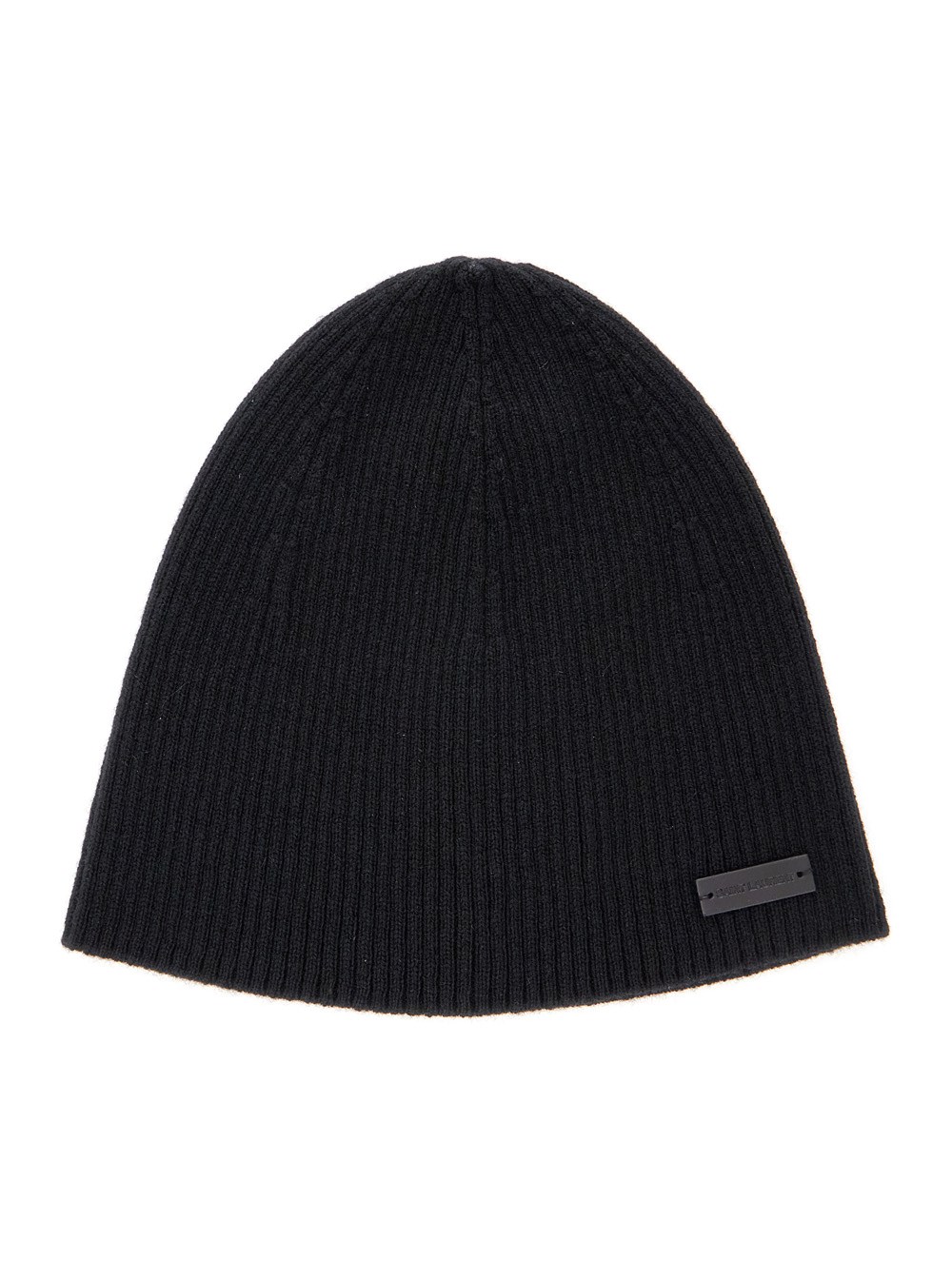 Saint Laurent Berretto con Patch Logo in Cashmere Nero Uomo