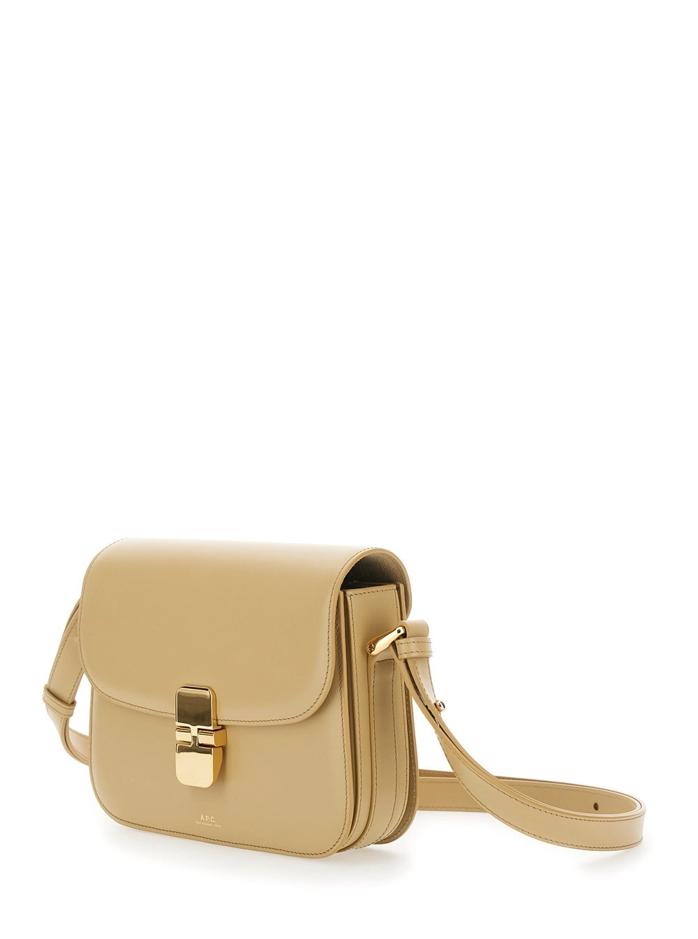 A.P.C. Borsa a Tracolla 'Grace' Piccola con Tracolla Regolabile e Placca Logo sul Fronte in Pelle Beige Donna, view 2