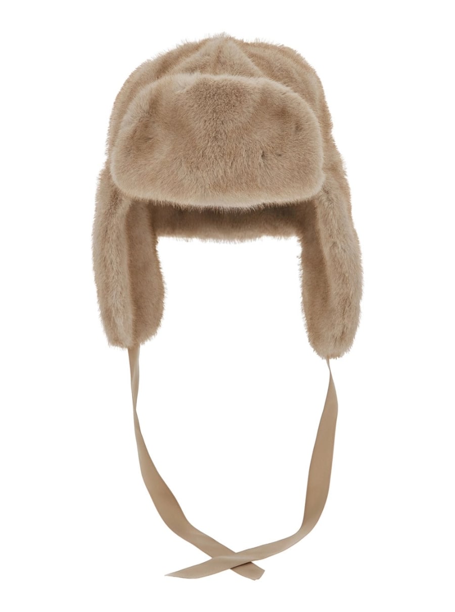 Leplain Berretto con coulisse in pelliccia beige donna