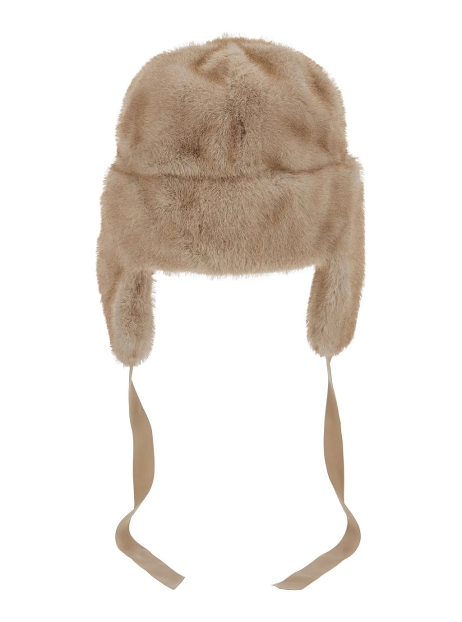 Leplain Berretto con coulisse in pelliccia beige donna, view 2