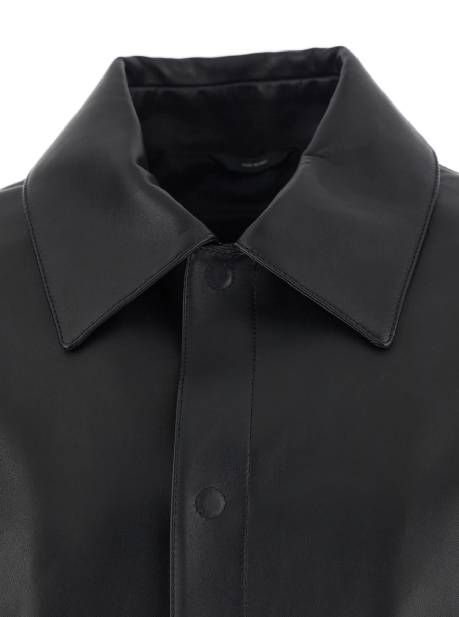 Fendi Giubbotto con Colletto Classico e Logo Lettering sul Retro in Pelle Nero Uomo, view 3