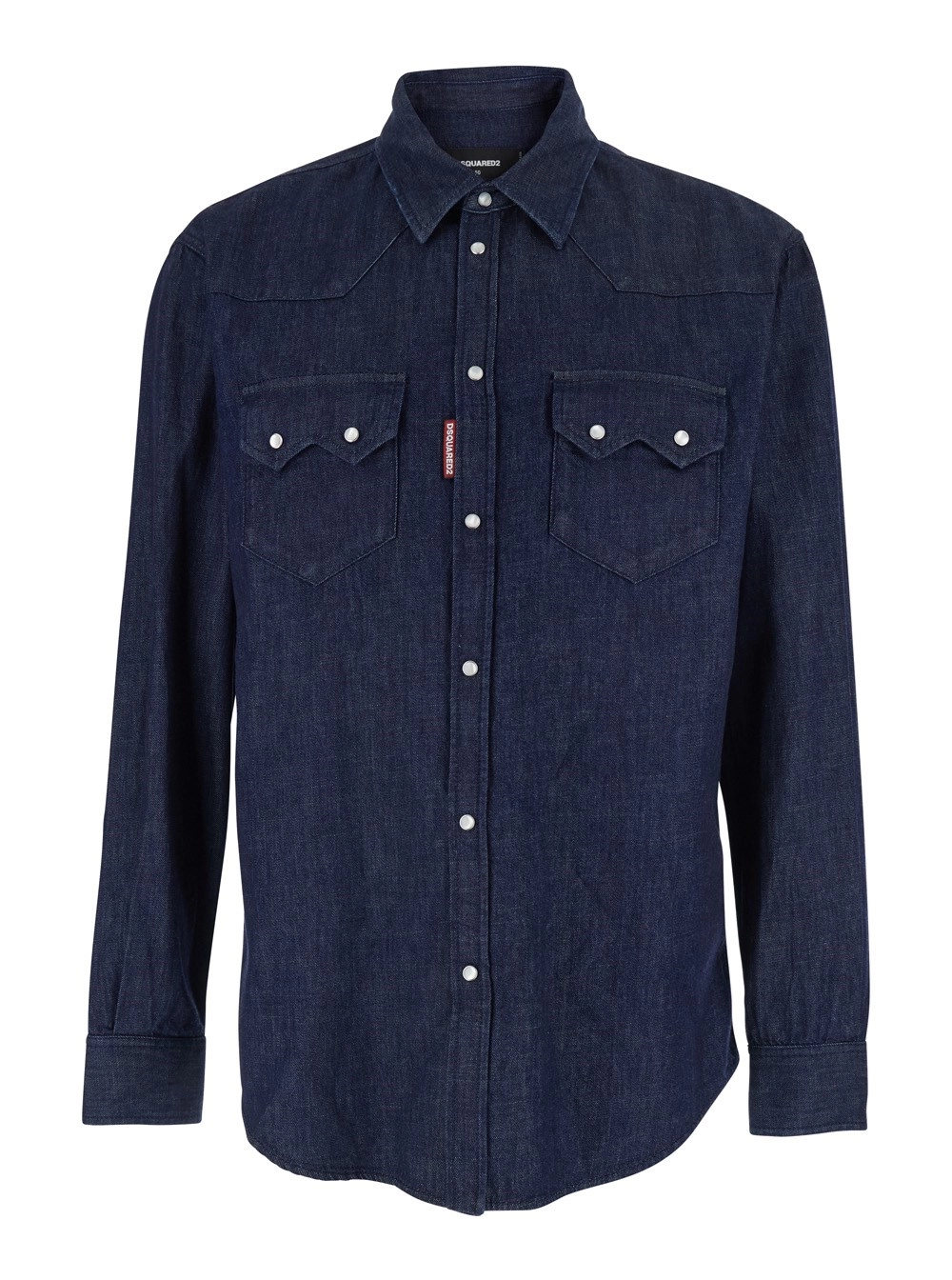 Dsquared2 Camicia con Colletto Classico e Due Tashce Applicate sul Fronte in Denim Blu Uomo
