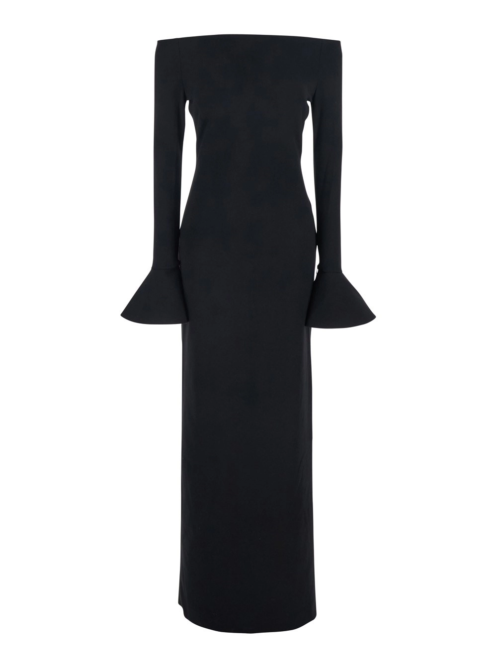 Solace london Abito Lungo 'Anica' con Scollo Quadrato e Polsini Svasati in Tessuto Nero Donna