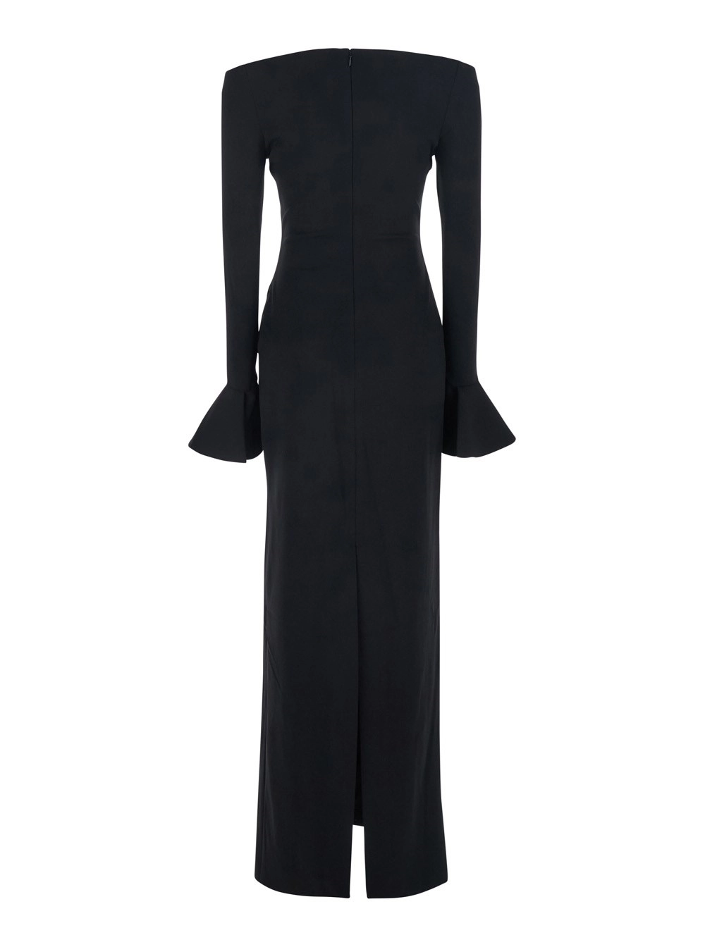 Solace london Abito Lungo 'Anica' con Scollo Quadrato e Polsini Svasati in Tessuto Nero Donna, view 2