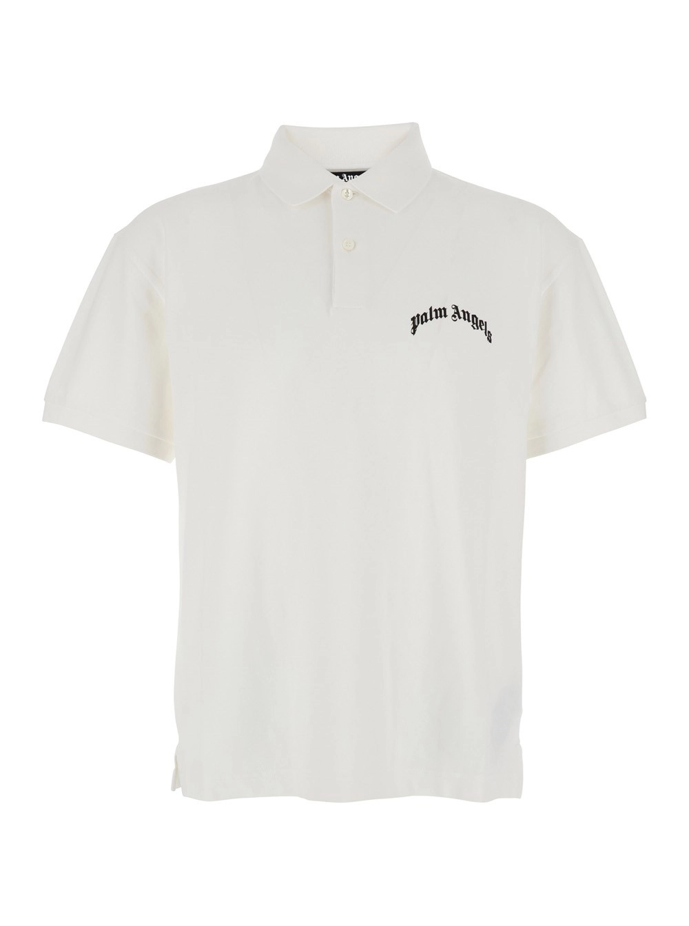 Palm Angels Polo con Colletto Classico e Logo Lettering su Fronte e Retro in Piquet di Cotone Bianca Uomo