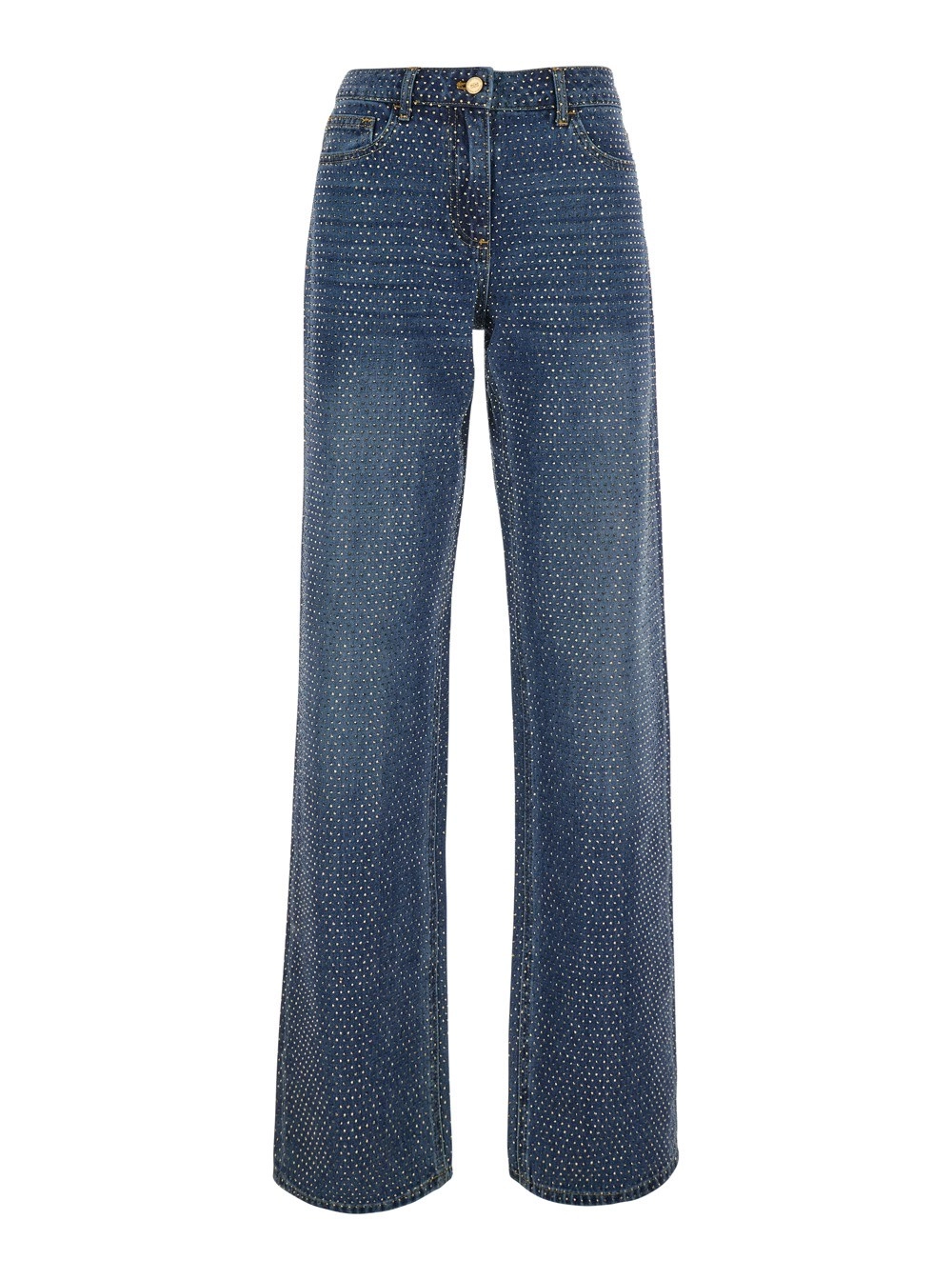 Elisabetta Franchi Jeans con patch logo sul retro e cristalli all-over in denim blu donna