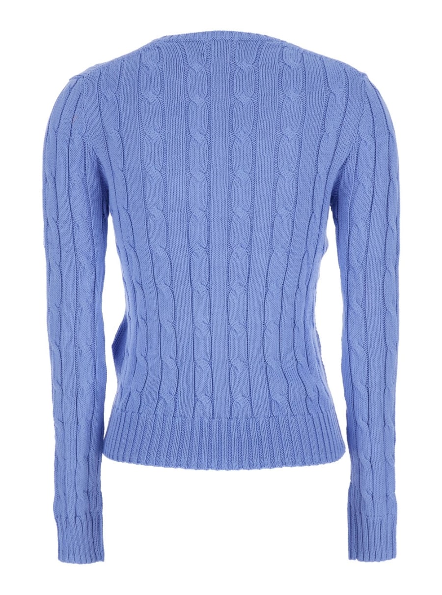 Polo Ralph Lauren Maglioni Girocollo con Ricamo Cavallino sul Fronte e Lavorazione a Treccia in Cotone Azzurri Donna, view 2