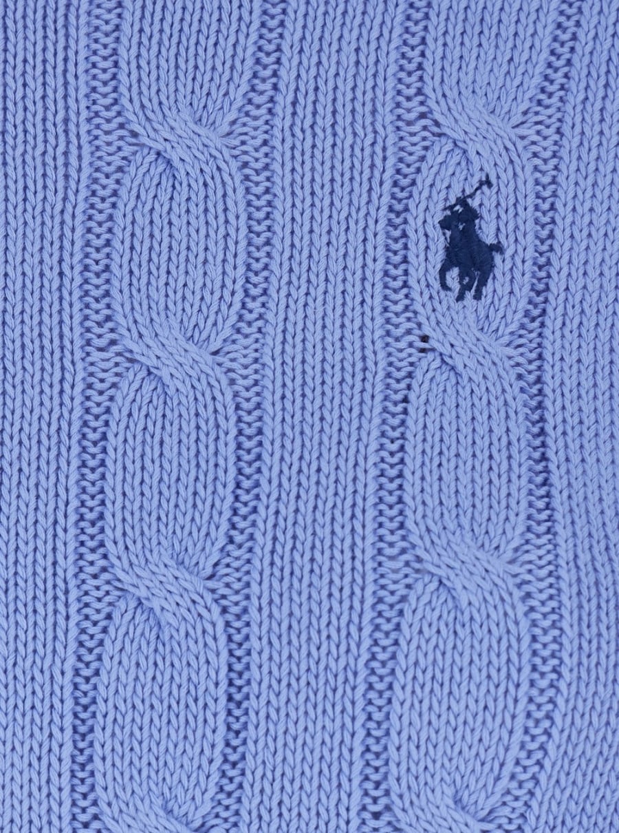 Polo Ralph Lauren Maglioni Girocollo con Ricamo Cavallino sul Fronte e Lavorazione a Treccia in Cotone Azzurri Donna, view 3
