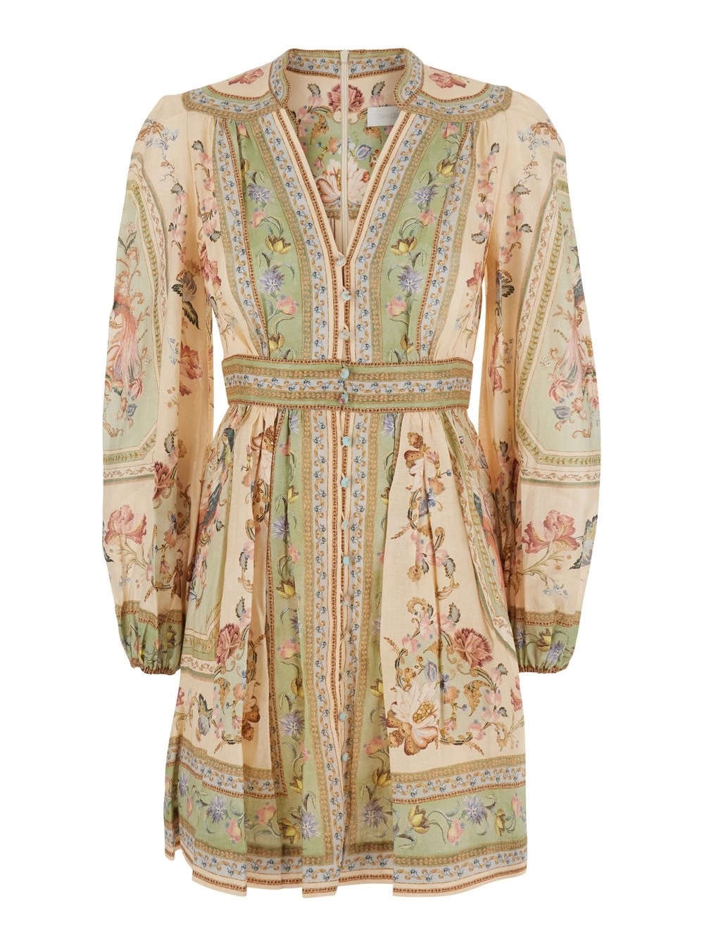 Zimmermann Abito 'Roselight' con Maniche a Palloncino e Motivo Floreale All-Over in Lino Multicolor Donna