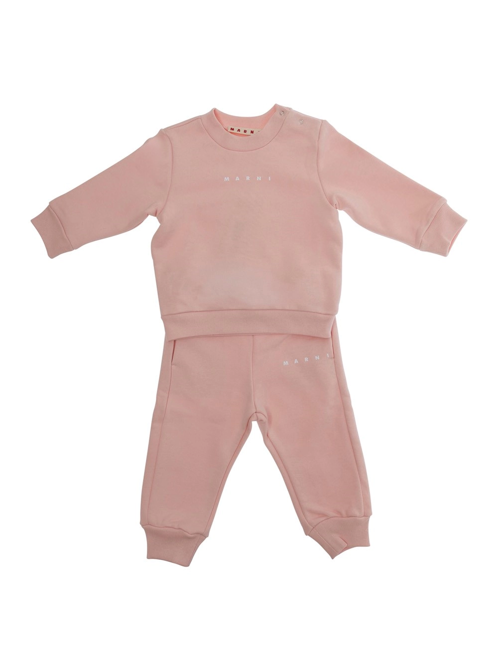 Marni kids Completo felpa e pantalone con logo lettering in cotone rosa baby