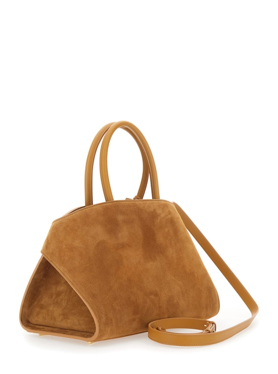 Ferragamo Borsa a Mano 'Hug Piccola' con Logo e Fibbie Gancini sul Fronte in Pelle Scamosciata Beige Donna, view 3
