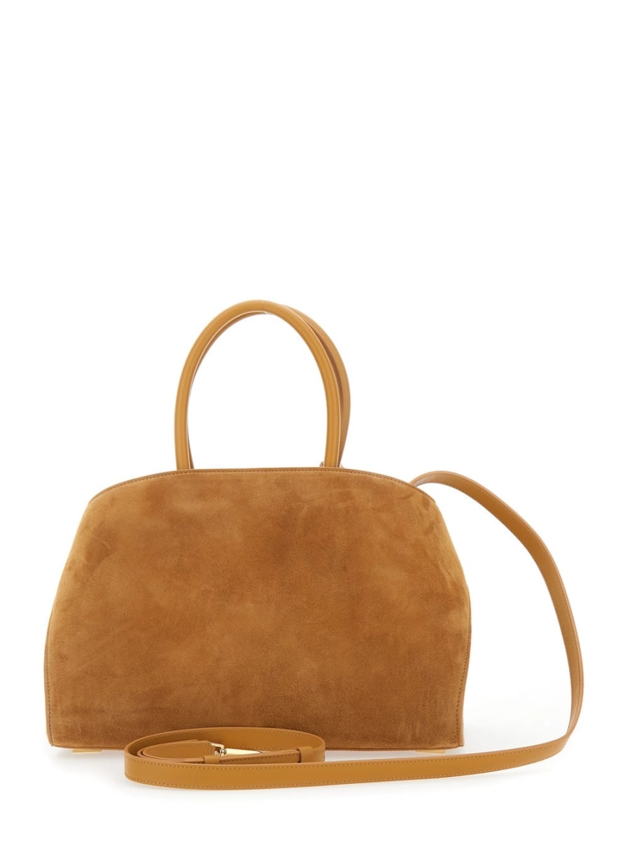 Ferragamo Borsa a Mano 'Hug Piccola' con Logo e Fibbie Gancini sul Fronte in Pelle Scamosciata Beige Donna, view 4