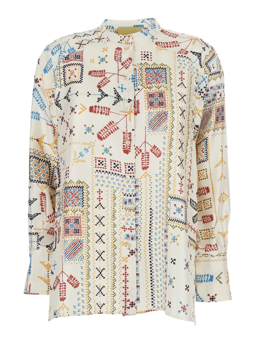 Momonì Camicia con Colletto Rialzato e Stampa All-Over in Seta Multicolor Donna