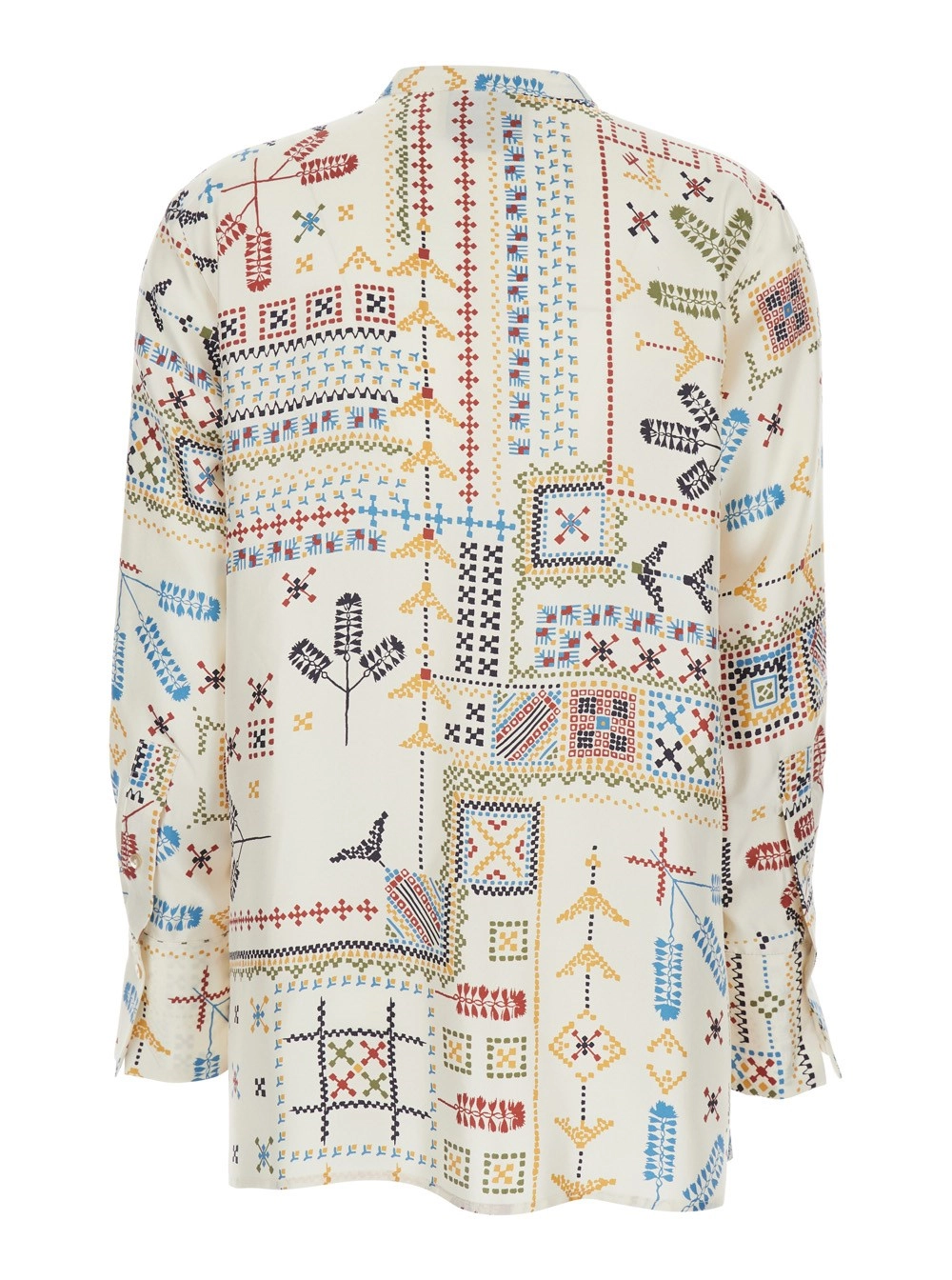 Momonì Camicia con Colletto Rialzato e Stampa All-Over in Seta Multicolor Donna, view 2