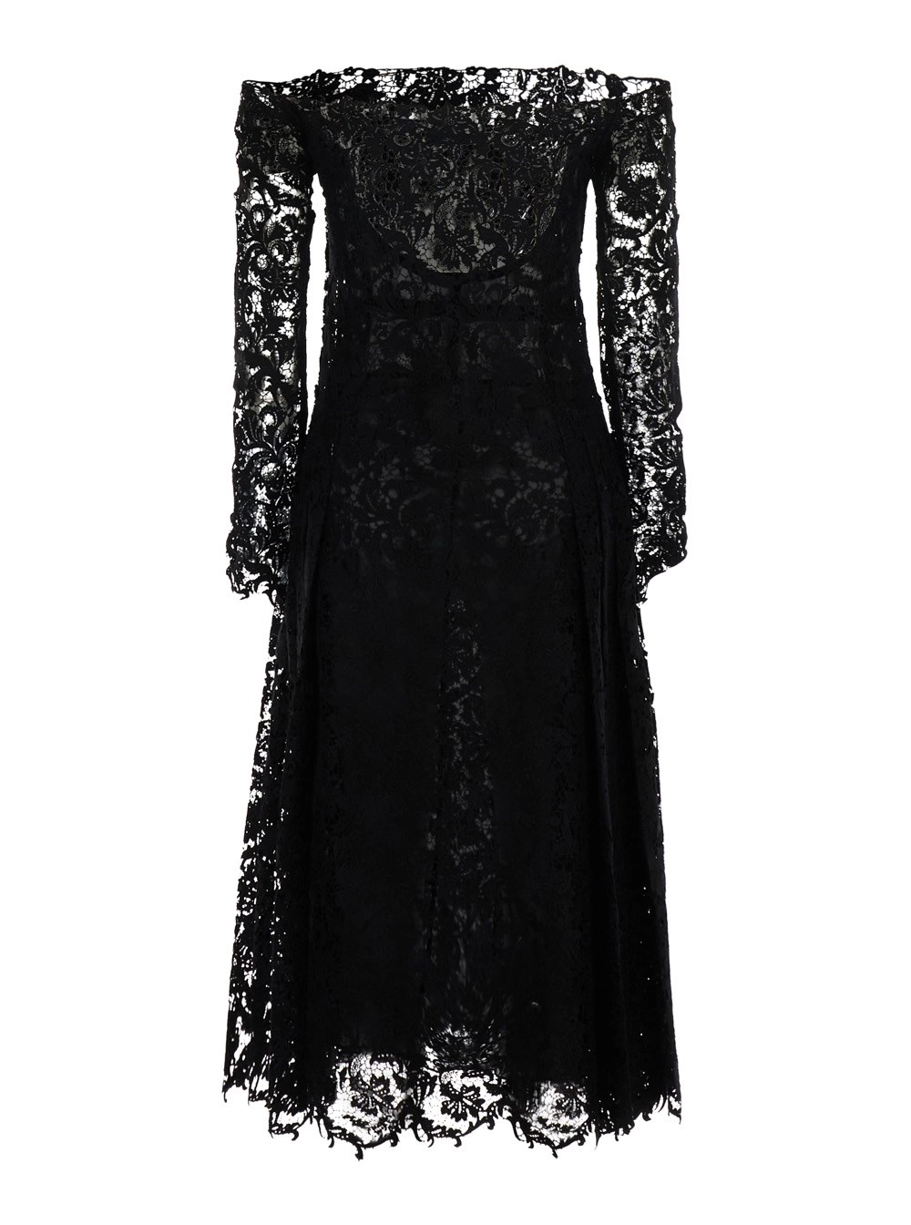 Fendi Abito con spalle scoperte in pizzo macramè nero donna, view 2