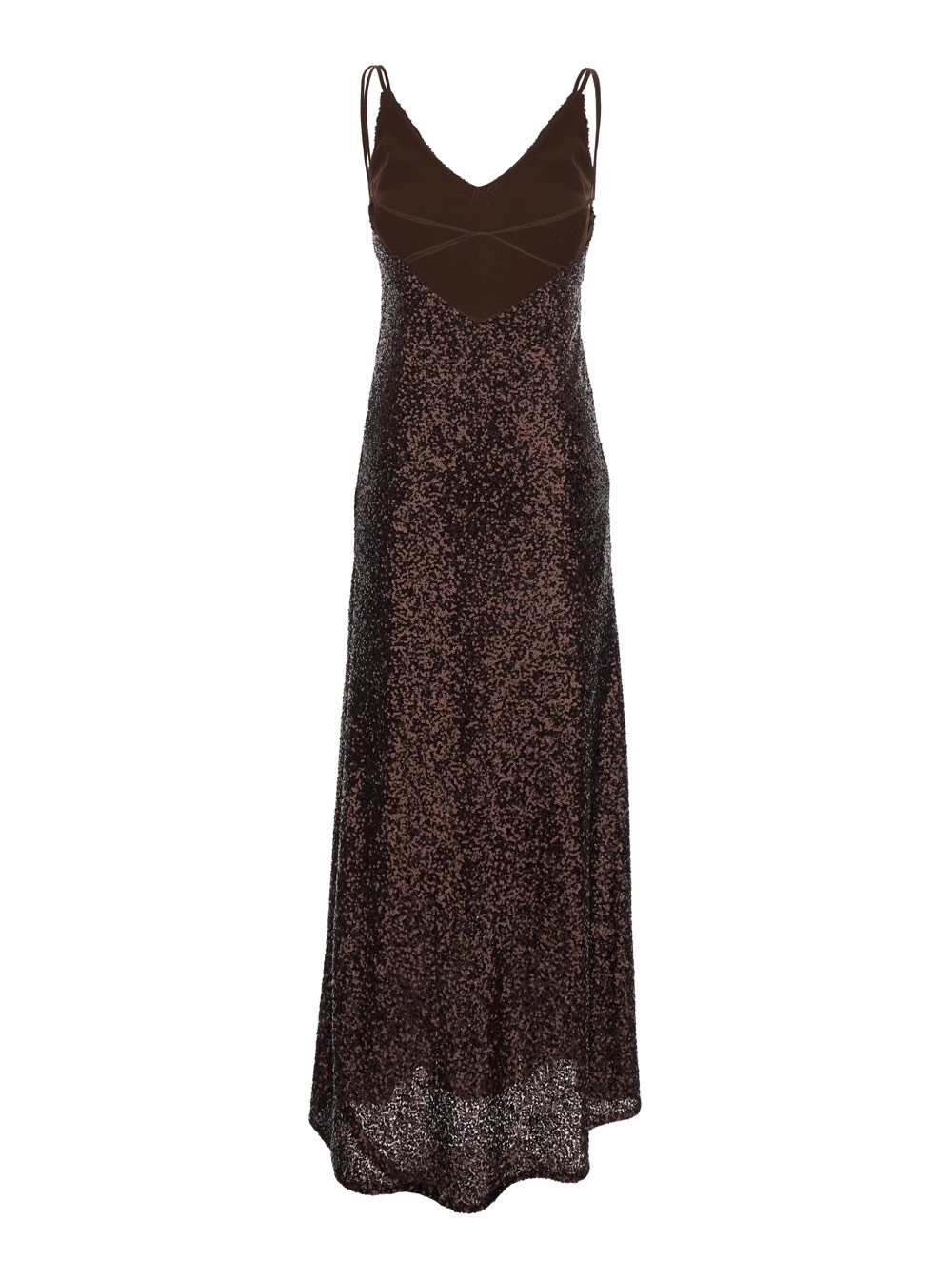 Leplain Abito Lungo "PLAIN" con Spalline e Paillettes Applicate All-Over in Tessuto Marrone Donna, view 2