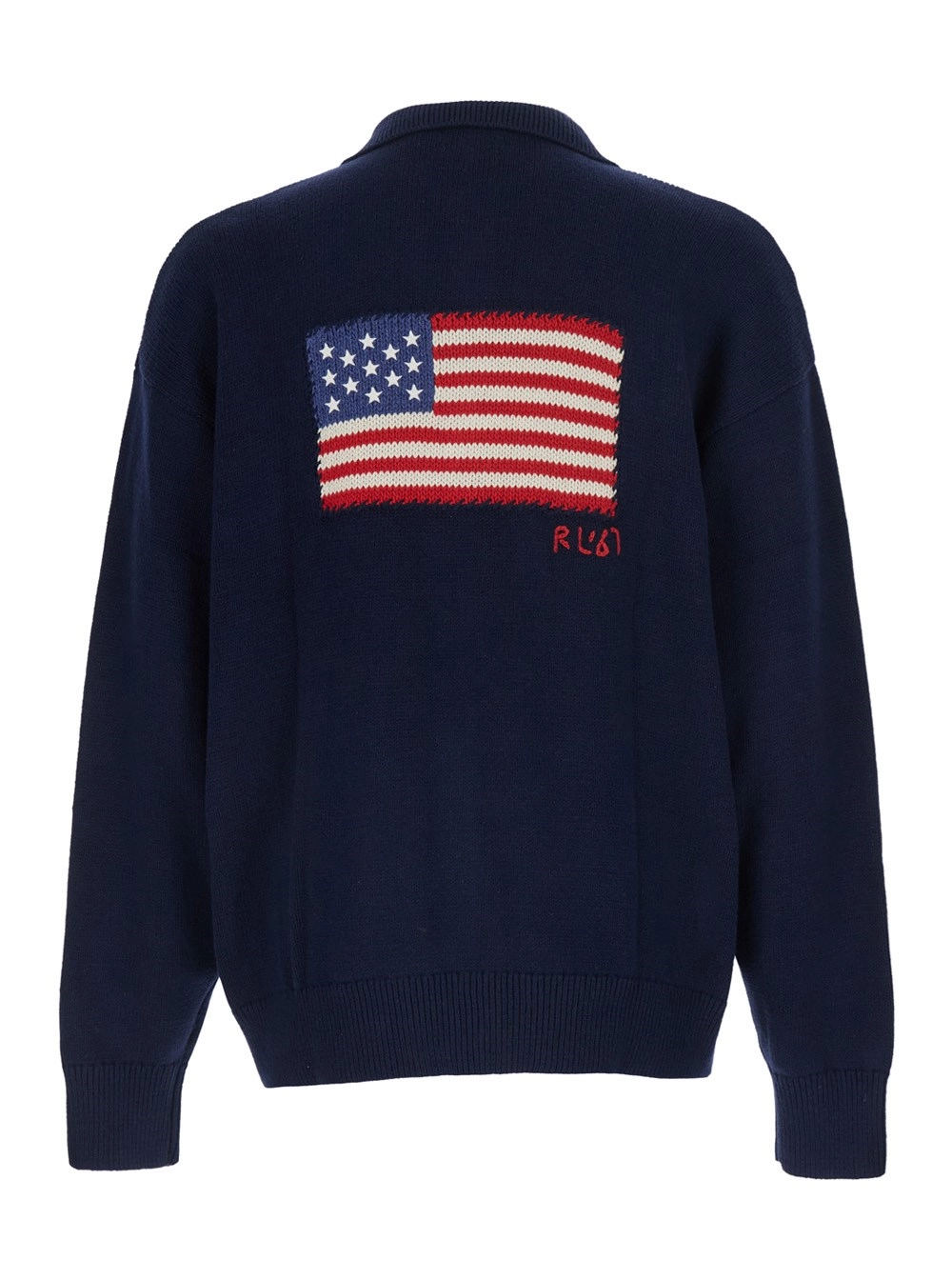 Polo Ralph Lauren Maglione con colletto stile polo e ricamo bandiera americana sul retro in cotone blu uomo, view 2