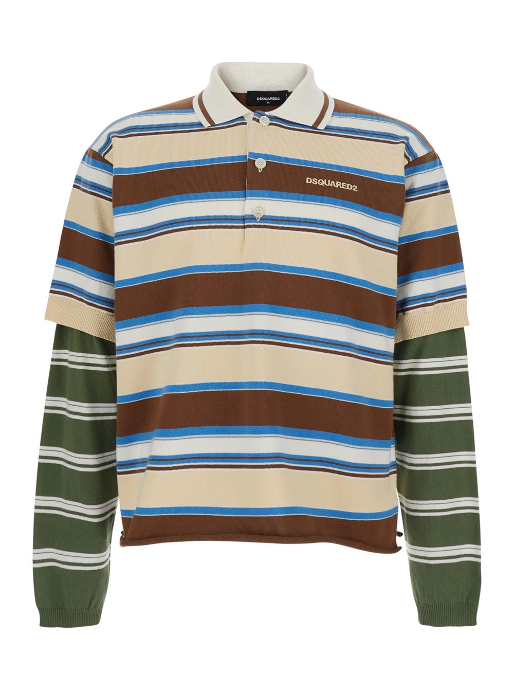 Dsquared2 Polo con Logo Lettering sul Fronte e Stampa a Righe All-Over in Cotone Multicolor Uomo