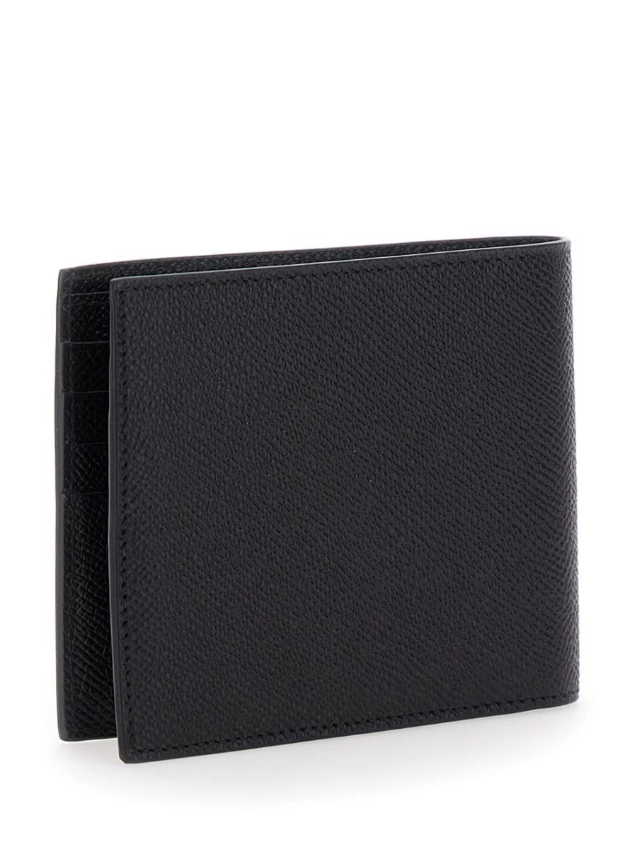 Ferragamo Portafoglio Bi-Fold 'Micro Gancini' con Logo in Pelle Martellata Nero Uomo, view 3