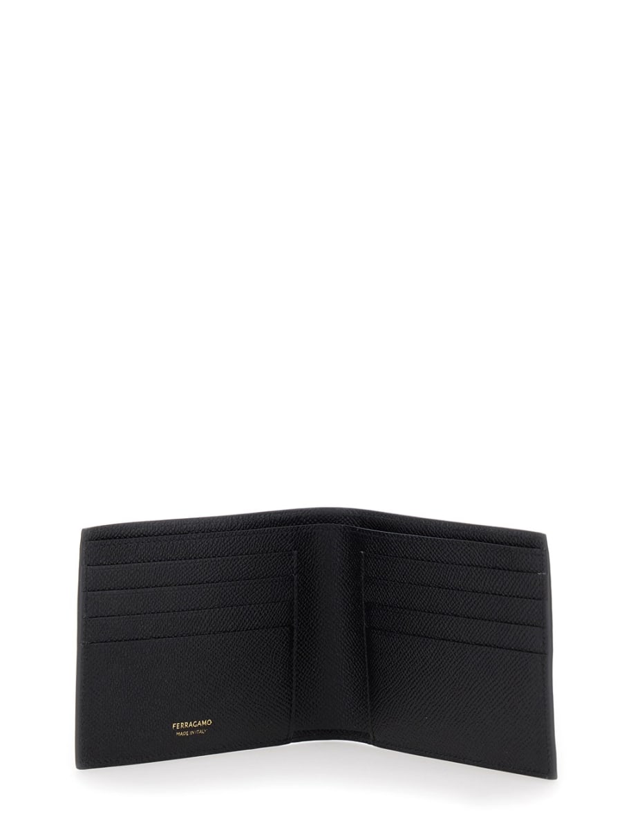 Ferragamo Portafoglio Bi-Fold 'Micro Gancini' con Logo in Pelle Martellata Nero Uomo, view 5