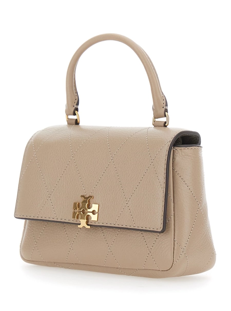 Tory Burch Borsa Mini 'Charlie' con Tracolla a Catena e Placca Logo sul Fronte in Pelle Trapuntata Beige Donna, view 2