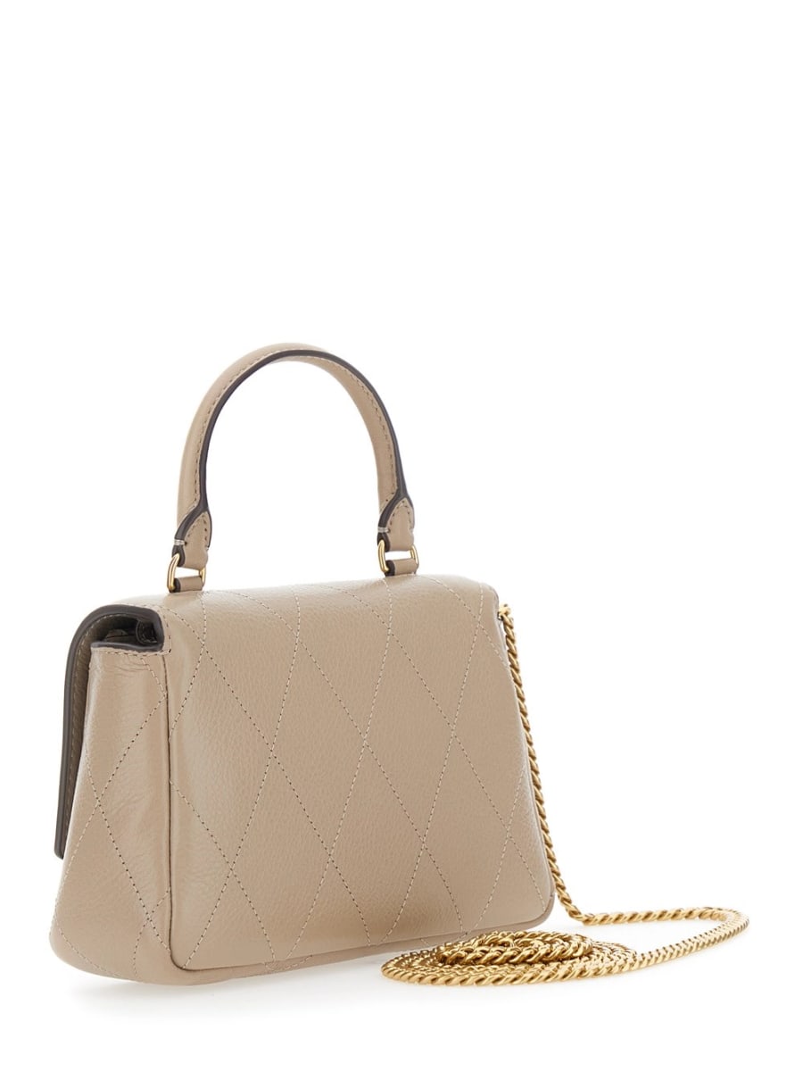 Tory Burch Borsa Mini 'Charlie' con Tracolla a Catena e Placca Logo sul Fronte in Pelle Trapuntata Beige Donna, view 3