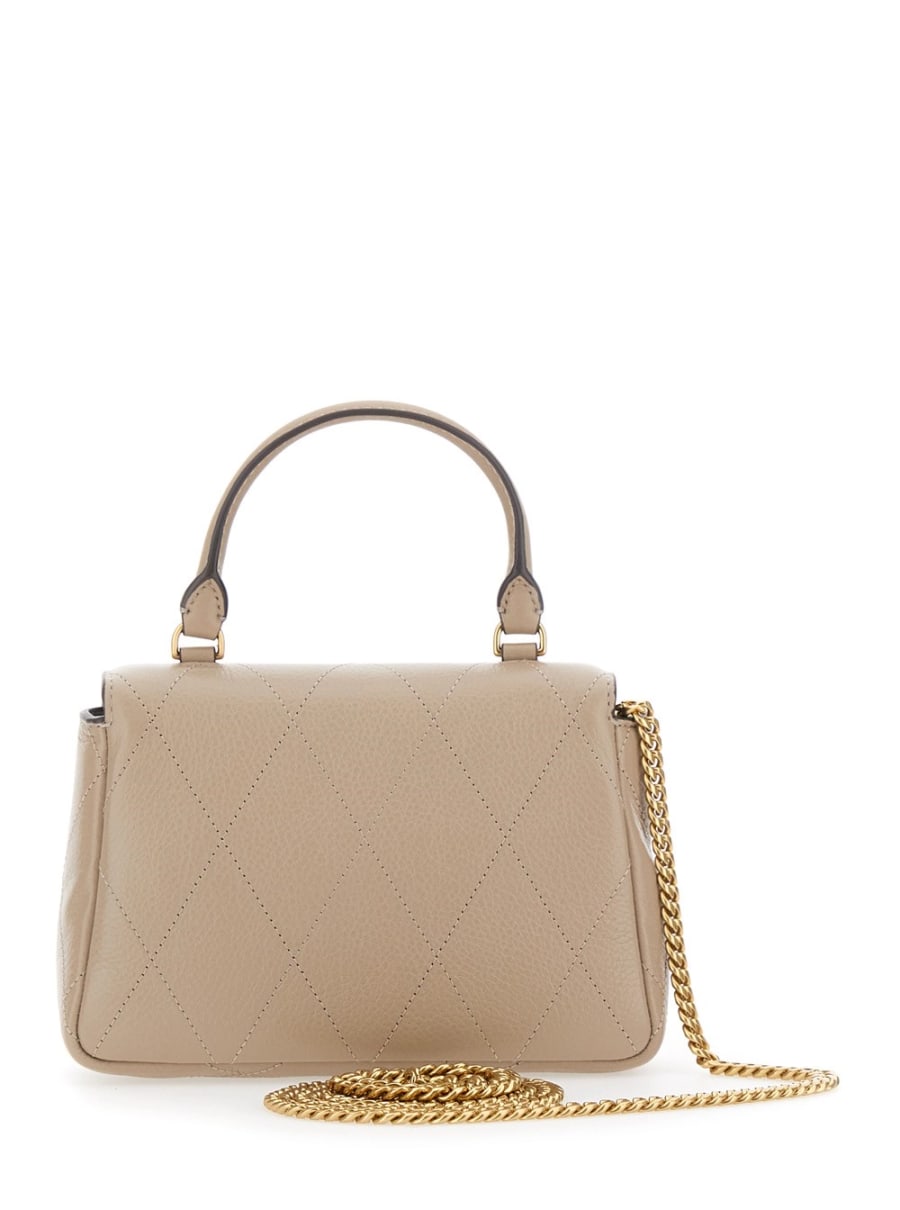 Tory Burch Borsa Mini 'Charlie' con Tracolla a Catena e Placca Logo sul Fronte in Pelle Trapuntata Beige Donna, view 4