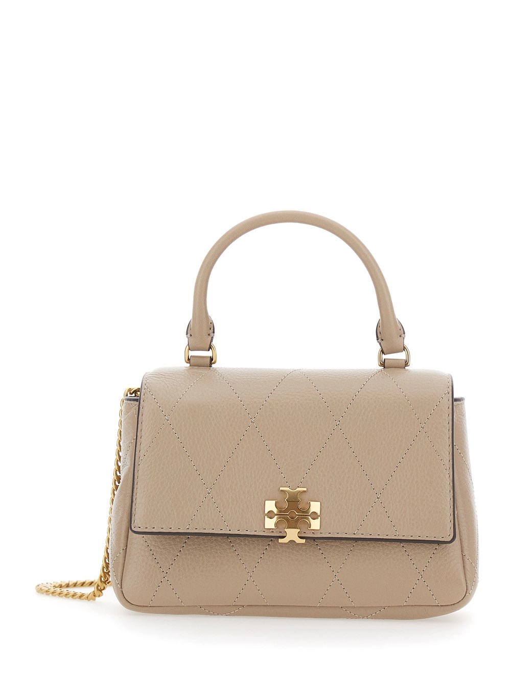 Tory Burch Borsa Mini 'Charlie' con Tracolla a Catena e Placca Logo sul Fronte in Pelle Trapuntata Beige Donna
