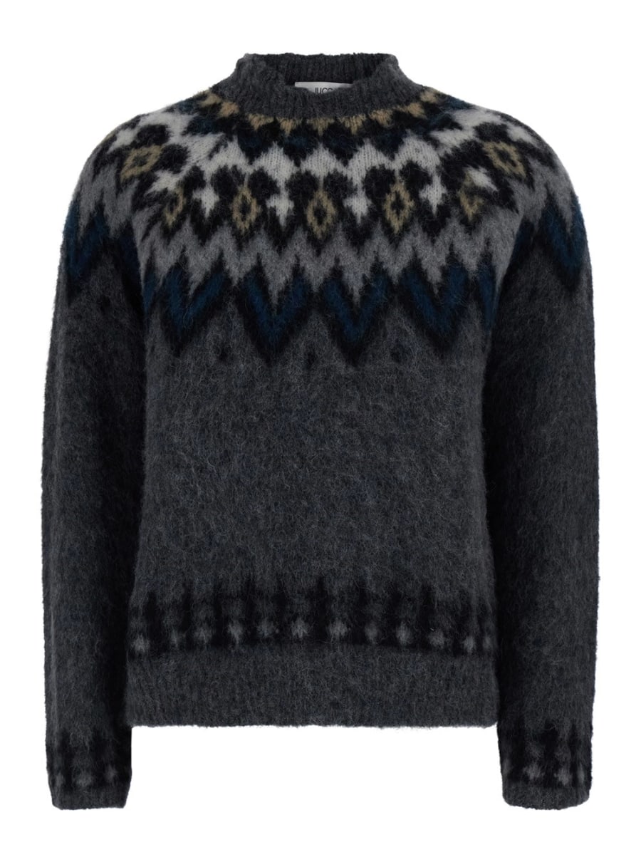 Jucca Maglione Girocollo con Motivo Geometrico All-Over in Misto Lana Grigio Donna